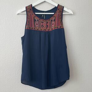 INC San Francisco Women's Blue Blouse Embroidered Sleeveless Flowy Size Medium